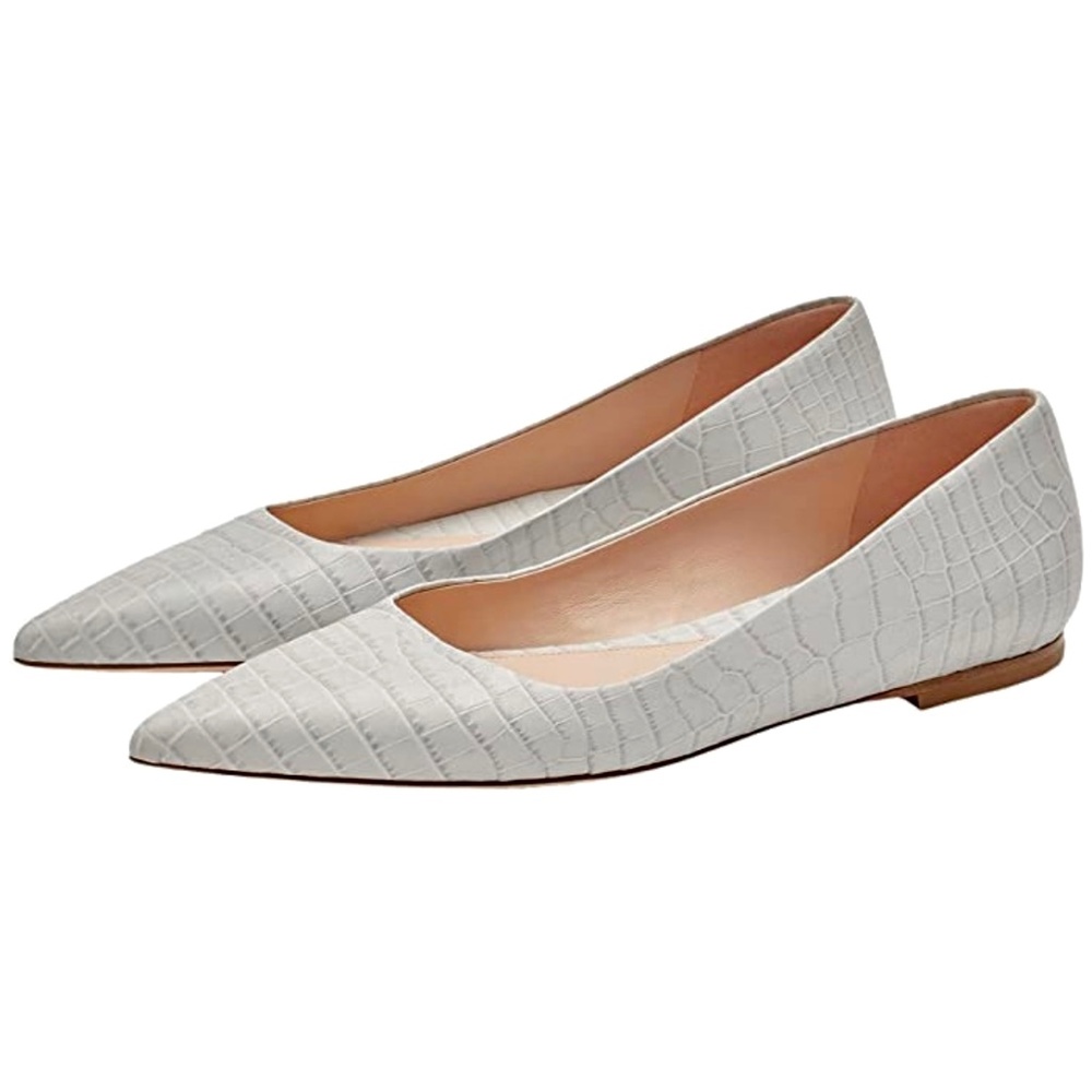 MM LaFleur The Rowan Gray Embossed Croc Leather Pointed Toe Ballet Flat Shoes 37 - Picture 3 of 14